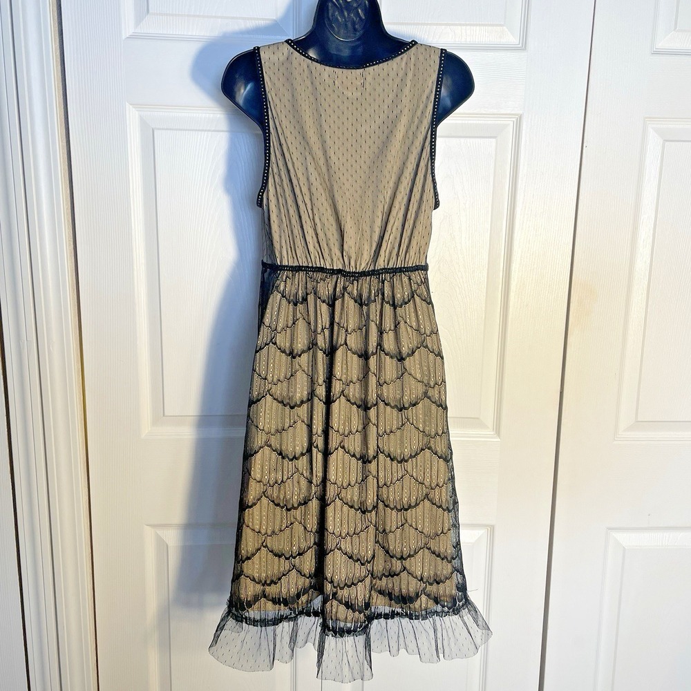 Vintage Max Studio SP Dress Women Large Beige‎ Black Lace Overlay Y2K Sleeveless - Picture 3 of 12